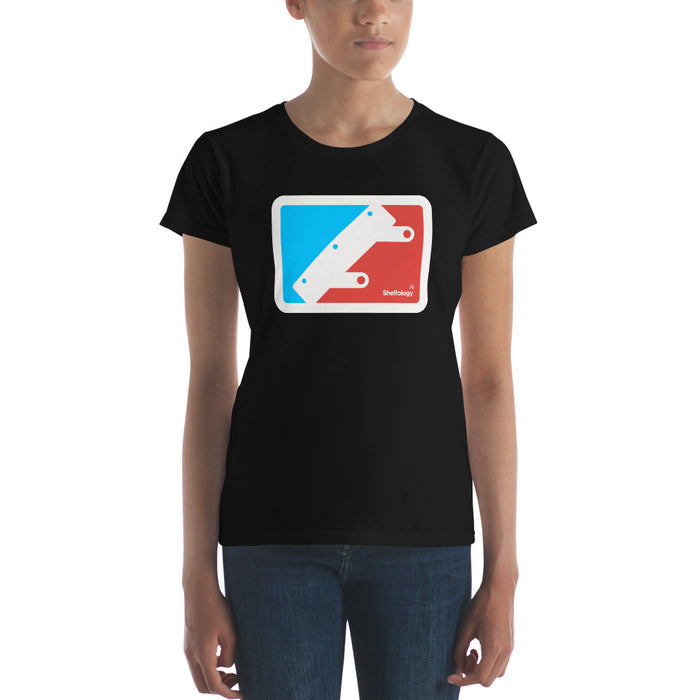 Women's National Bracket Association T-shirt in black with red and blue graphic and Shelfology branding for everyday casual wear
