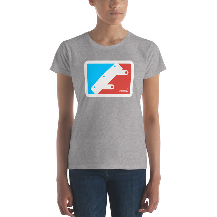 Women's National Bracket Association T-shirt in heather grey with modern red and blue graphic and Shelfology branding for casual wear