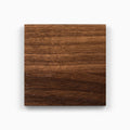 Wood Swatches sample in rich walnut finish showcasing premium hardwood for durable wood floating shelves by Shelfology