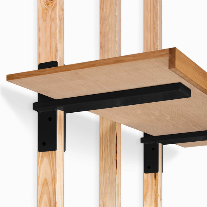 Yuri XD Floating Desk Bracket (Black Primer) made from heavy-duty steel providing strong support for custom floating shelves and wall display solutions.