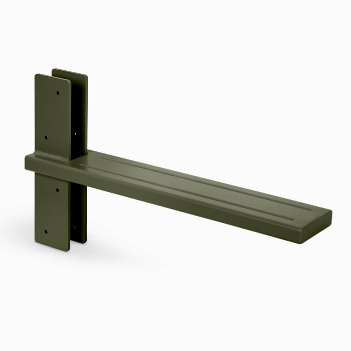 Yuri XD Floating Desk Bracket (Powder Coated) in a dark olive green finish, featuring heavy-duty steel construction designed for sturdy and functional wall-mounted support.